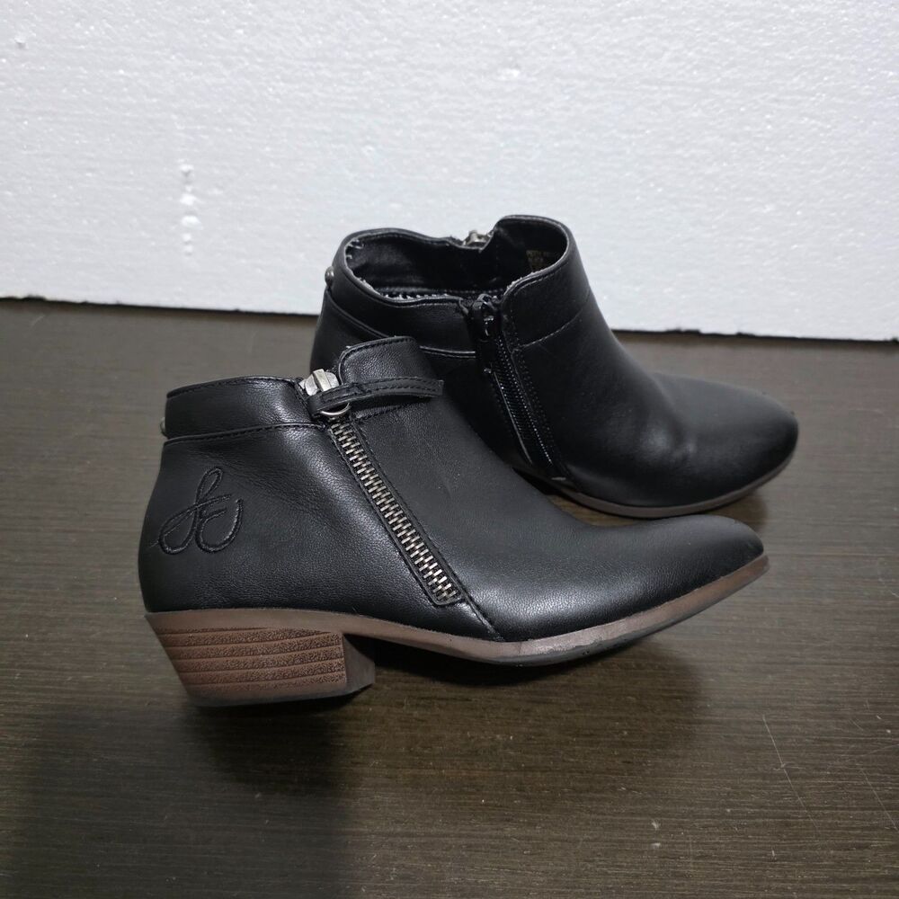 Sam Edelman Petty Packer Black  Faux Leather Zip Booties Girl 13